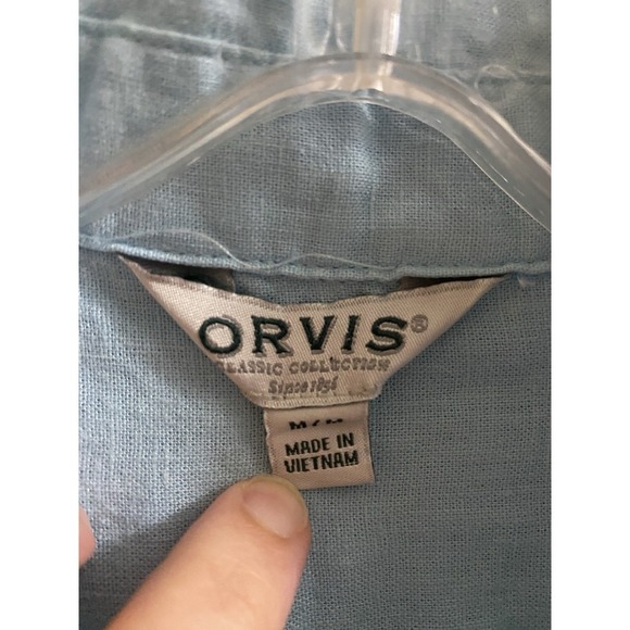Orvis Women's Blue Button Up Collared Linen Blouse Size M Oversized Lightweight - Picture 3 of 12